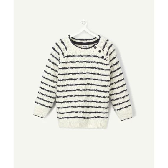 Le pull en tricot rayé avec boutons –  – Soldes