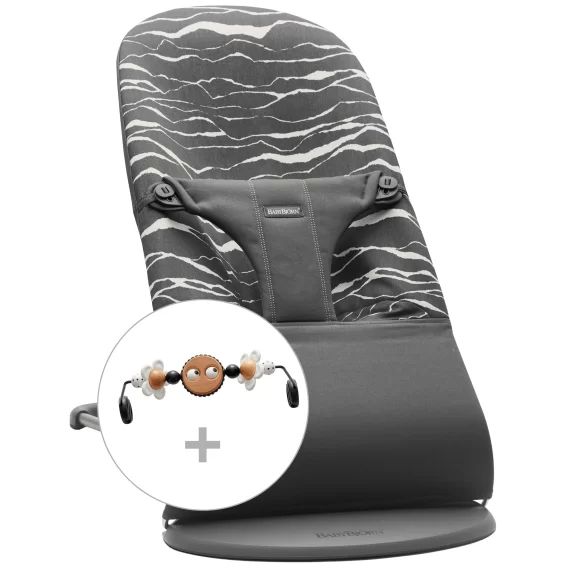 Transat avec Arche de jeu – Gris anthracite/Imprimé paysage / Coton / Gris foncé / Yeux espiègles Noir Et Blanc
