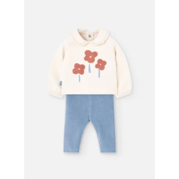 Ensemble Bébé En Tricot Avec Fleurs Beige