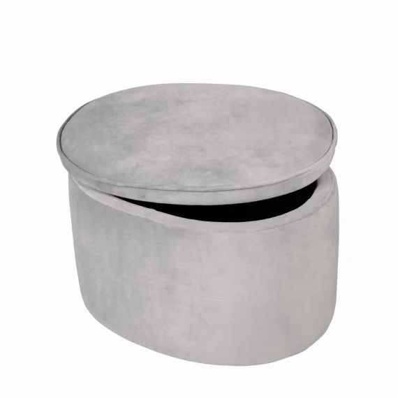 Pouf Coffre Ovale En Bois Et Velours – Tabouret Avec Rangement Lil Sofa Gris Argenté