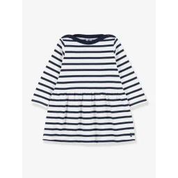 Robe manches longues iconique en jersey épais bio bébé – PETIT BATEAU blanc rayé marine