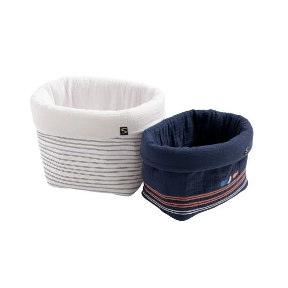 Lot De 2 Panières De Rangement En Double Gaze De Coton Marron/beige