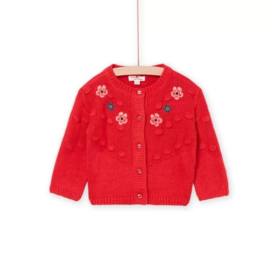 Cardigan Rouge À Animation Jacquard
