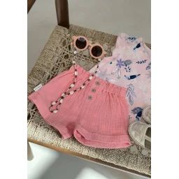 Short Enfant En Gaze De Coton Pivoina Corail