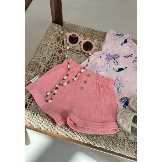 Short Enfant En Gaze De Coton Pivoina Corail