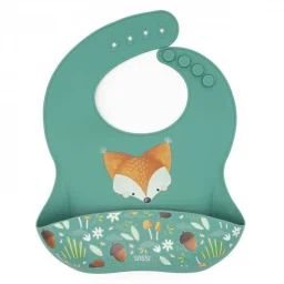Bavoir Récupérateur En Silicone Animaux Vert Paon