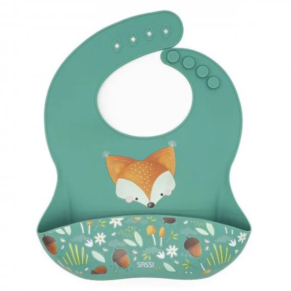 Bavoir Récupérateur En Silicone Animaux Vert Paon