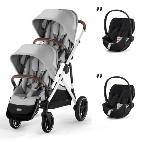 Poussette Double Cybex Gazelle S – Châssis Silver/ Assises Lava Grey + Coque Auto Cloud T i-Fix – Sepia Black (2023)