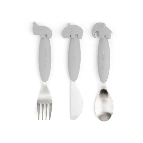 Set de 3 couverts Easy-grip Deer friends Gris