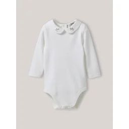 Body Col Brodé En Coton Biologique Blanc Doux