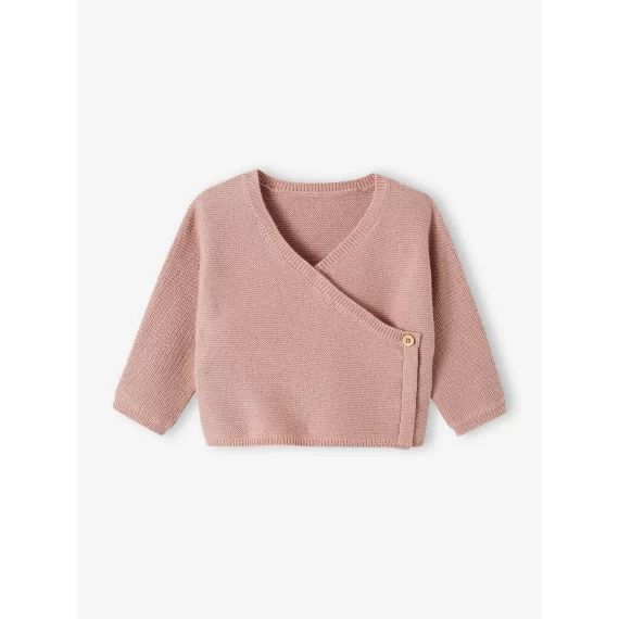 Cardigan brassière bébéen laine et coton rose poudré