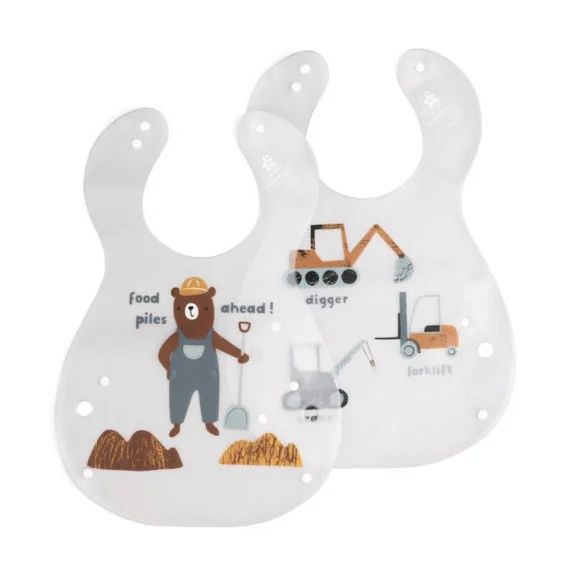Bavoirs En Plastique Souple Busy Builders Travaux – 2 Pièces – Mixte – Blanc, Gris Et Marron – Sebra Blanc