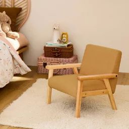 Fauteuil Scandinave Enfant Bouclette Et Bois D’hévéa Isak Kid Moutarde