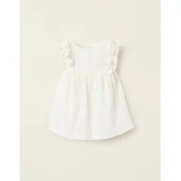 Chemisier Avec Broderie Anglaise Et Volants Beige Clair