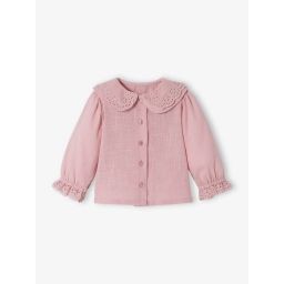 Blouse double col bébé en tissu flammé lilas poudré
