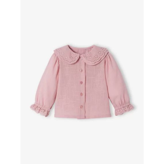 Blouse double col bébé en tissu flammé lilas poudré
