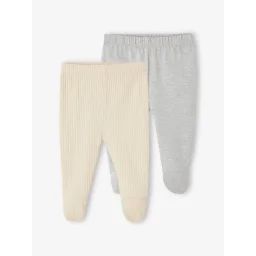 Lot 2 pantalons à pieds bébé en côtes gris chiné