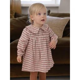 Robe bébé en flanelle vichy terracotta