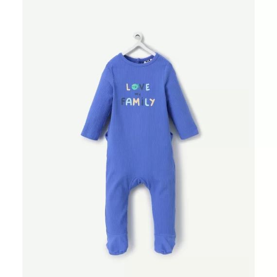 Dors-bien bébé garçon en coton biologique bleu avec message