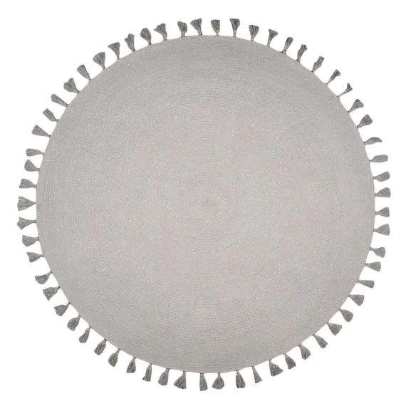 Tapis Rond Gris Argenté Avec Pompons Josephine Gris