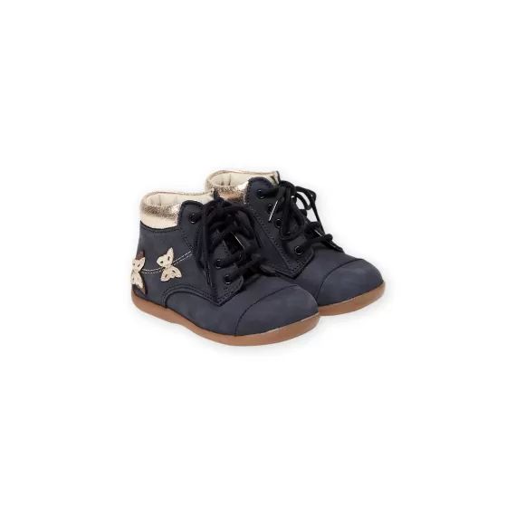 Bottillons Bleu Marine Motifs Papillons Bébé Fille