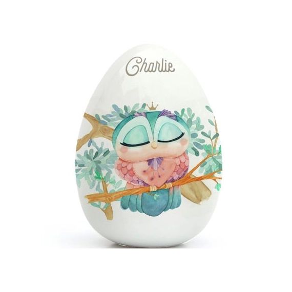 Oeuf en porcelaine Chouette (personnalisable)