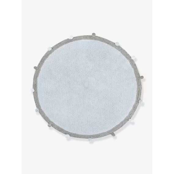 Tapis coton lavable rond avec pompons LORENA CANALS bleu grisé