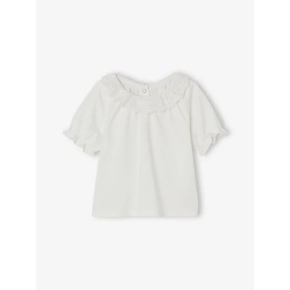 T-shirt col en broderie anglaise bébé écru