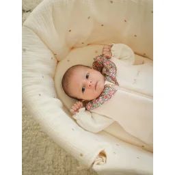 Gigoteuse en polaire collerette en tissu Liberty ENVIE DE FRAISE personnalisable rose pâle