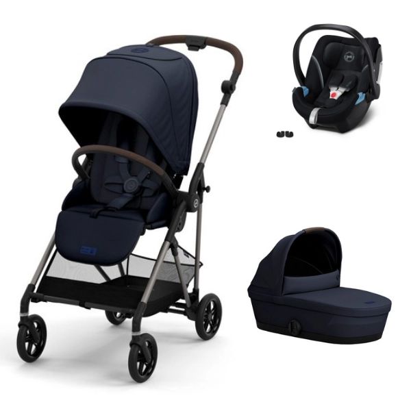 Poussette Cybex Melio 3 Châssis Bronze + Nacelle – Ocean Blue + Coque Auto Aton 5 – Deep Black