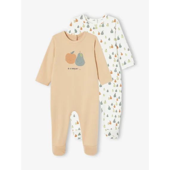 Lot 2 dors-biens fruits en interlock bébé garçon beige