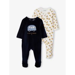 Lot de 2 pyjamas en voiture en velours bébé garçon ouverture zippée lot encre