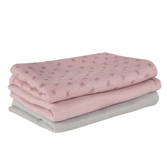 Lot De 3 Langes En Coton Bio Lil Planet Rose Pastel Et Gris Argenté