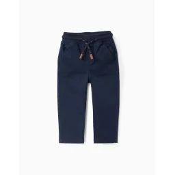 Pantalon En Toile Avec Taille Élastique Et Cordon Bleu Foncé