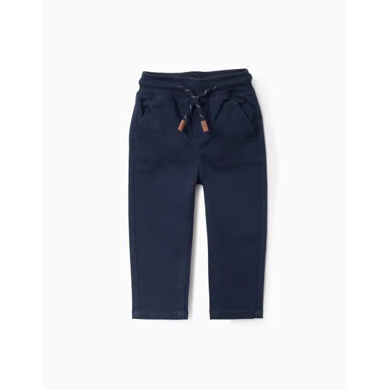 Pantalon En Toile Avec Taille Élastique Et Cordon Bleu Foncé
