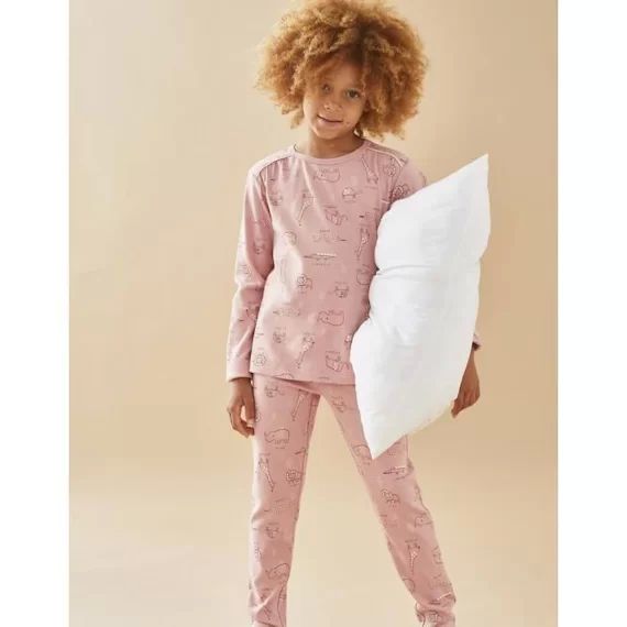 Pyjama 2 pièces à imprimé animaux de la savane rose