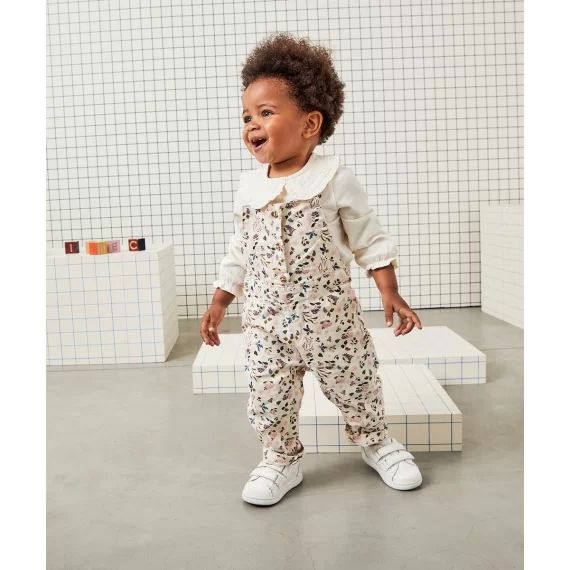 Salopette bébé fille en fibres recyclées et denim imprimé fleuri –  – Soldes