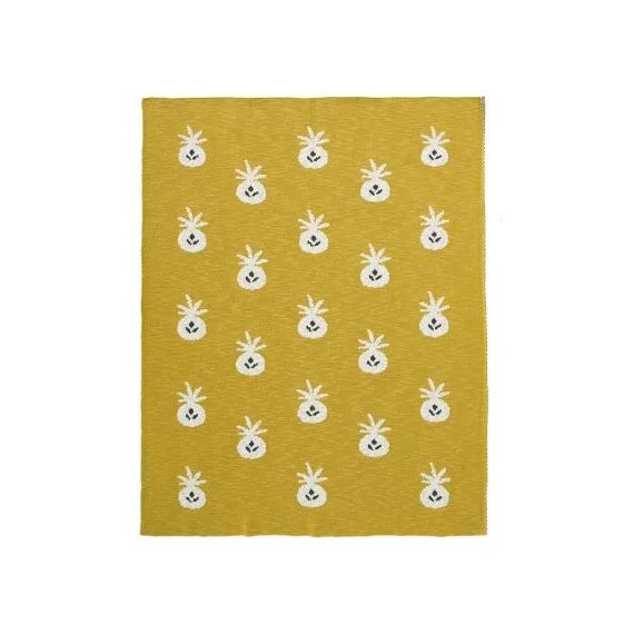Couverture en coton bio ananas moutarde (80 x 100 cm)