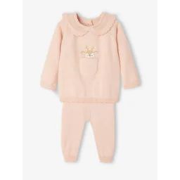 Ensemble de Noël 2 pièces bébé en tricot rose poudré