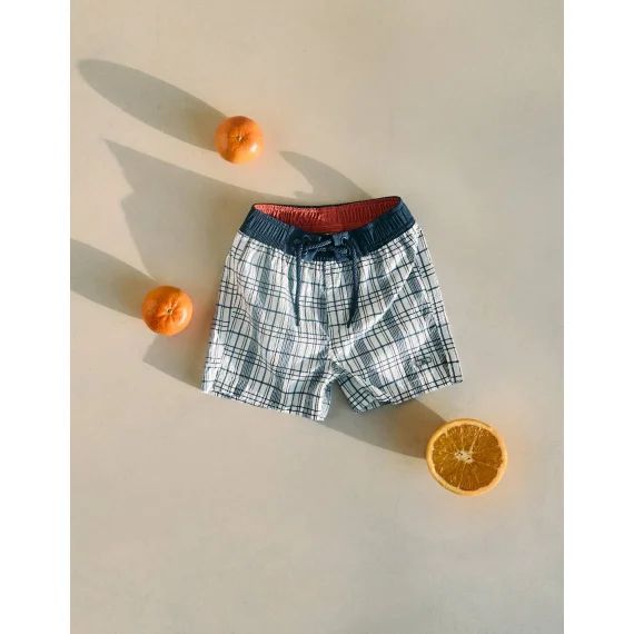 Short De Bain À Carreaux Bleu Foncé