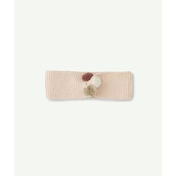Bandeau en maille rose clair avec pompons bébé fille –  – Soldes