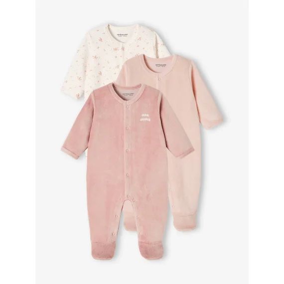 Lot de 3 dors-bien en velours ouverture naissance bébé lot bois de rose