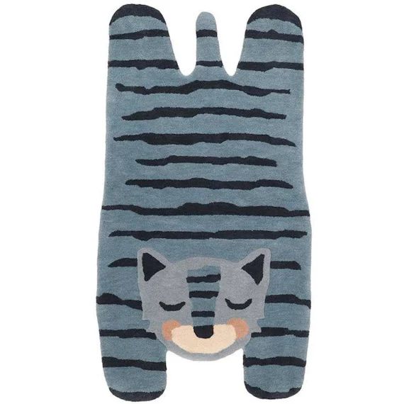 Tapis Enfant Blue Tigger Tufté Main En Laine Coloris Bleu 65×125 – Nattiot Bleu