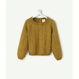 Pull en maille bébé fille vert avec jeux de torsades