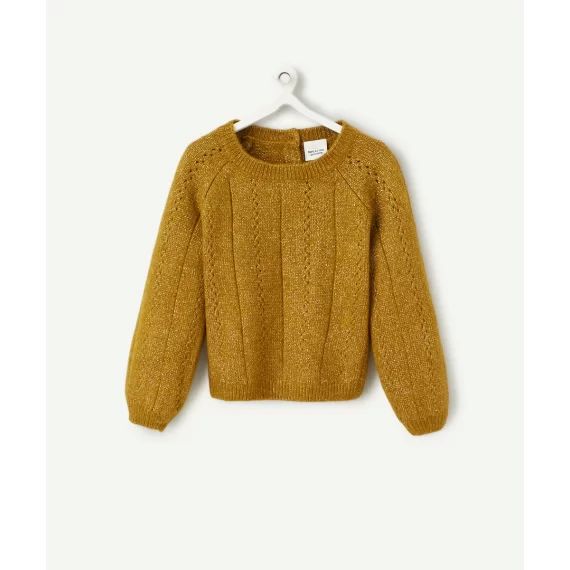 Pull en maille bébé fille vert avec jeux de torsades