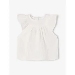 Blouse unie naissance manches courtes volantées écru