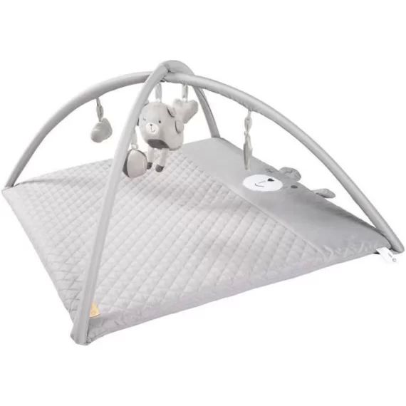 Tapis d&rsquo;Éveil Bébé Sensoriel – roba Style – avec Arches à 5 Jouets – 85 x 75 cm – Gris Argenté / Tête d&rsquo;Ourson gris