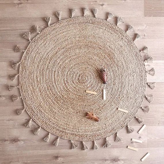 Tapis Rond Jute Avec Pompons Else Jute Naturelle
