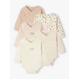 Lot de 5 bodies ouverture naissance rose pâle