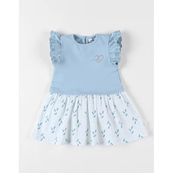 Robe Bi-matière À Manches Courtes Bleu